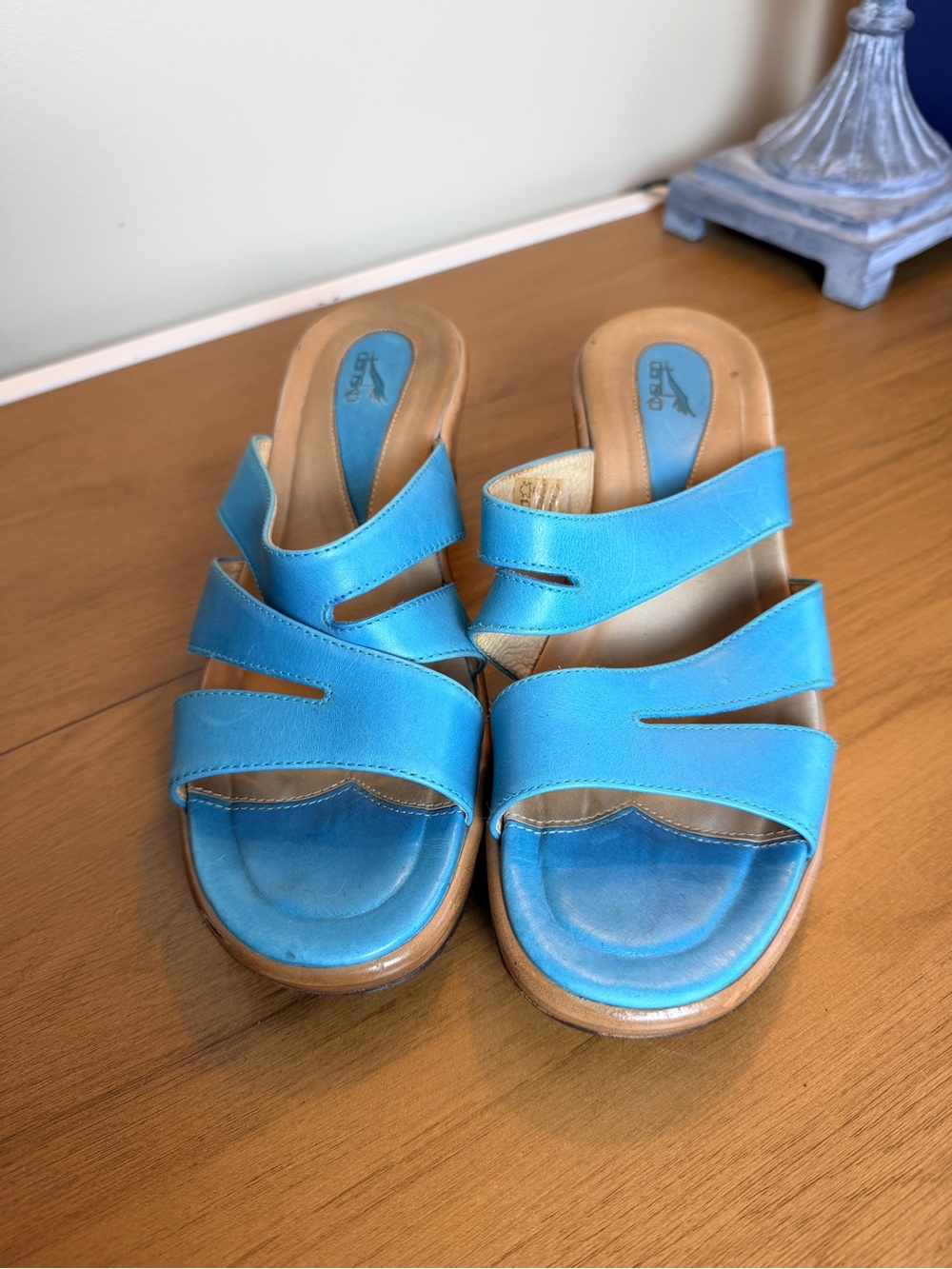 Dansko Turquoise Blue Leather Slide Mules for Women
